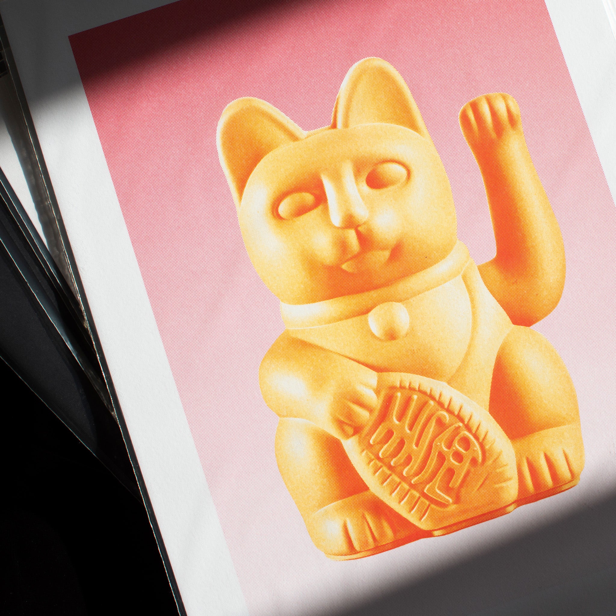 Risographie Artprint Lucky Cat Peach